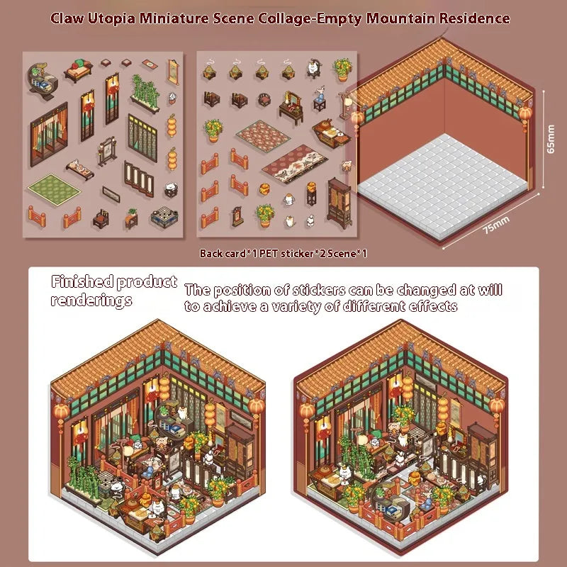 Cut-free Landscaping Scene Stickers Visual 3D Stacked Three-dimensional Cottage WEM Support (www.WEM.support)