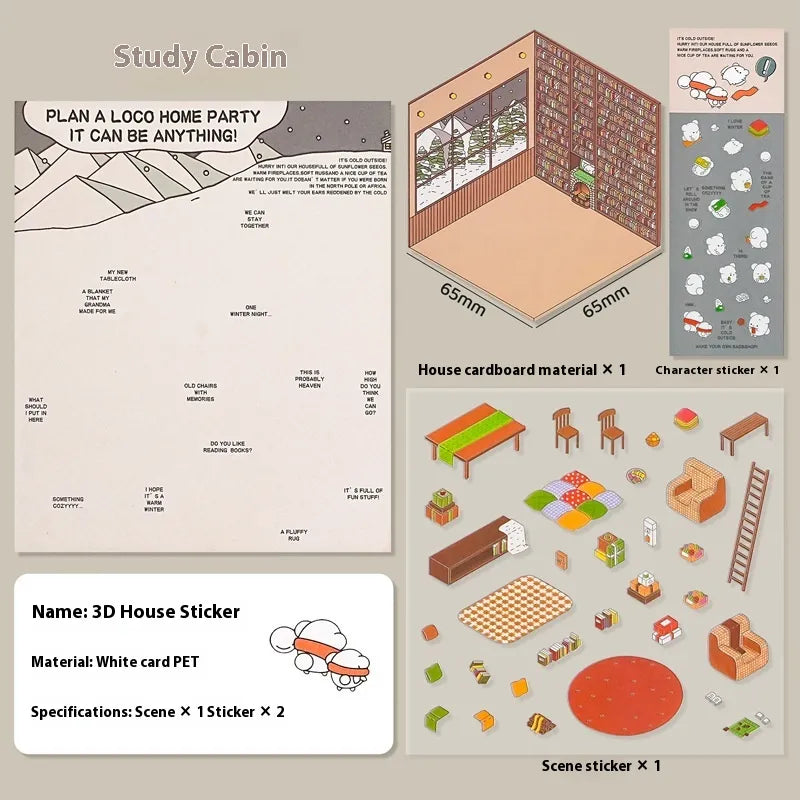 Cut-free Landscaping Scene Stickers Visual 3D Stacked Three-dimensional Cottage WEM Support (www.WEM.support)