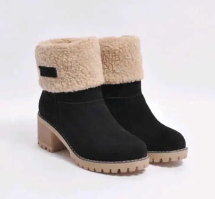 Mid-Tube Thick Heel Suede Snow Boots WEM Support (www.WEM.support)