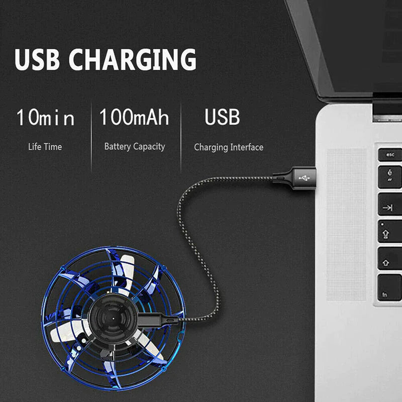 Flying Fidget Spinner Drone Ball UFO Stress Focus Hand Fun Toy LED Kids & Adults WEM Support (www.WEM.support)