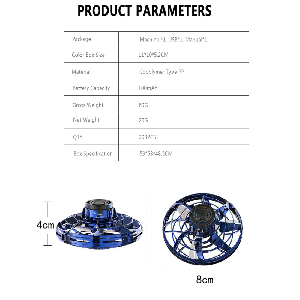 Flying Fidget Spinner Drone Ball UFO Stress Focus Hand Fun Toy LED Kids & Adults WEM Support (www.WEM.support)