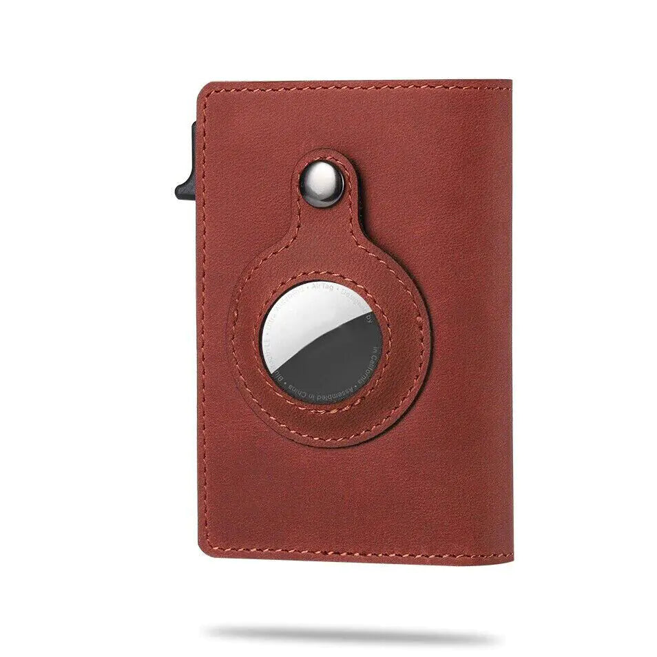 For Airtag Wallet Case Genuine Leather Credit Card Holder Magnetic Air Tag Cover WEM Support (www.WEM.support)