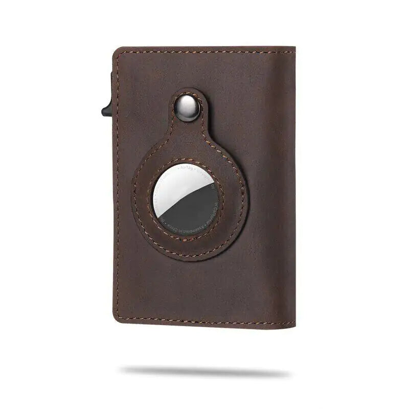 For Airtag Wallet Case Genuine Leather Credit Card Holder Magnetic Air Tag Cover WEM Support (www.WEM.support)