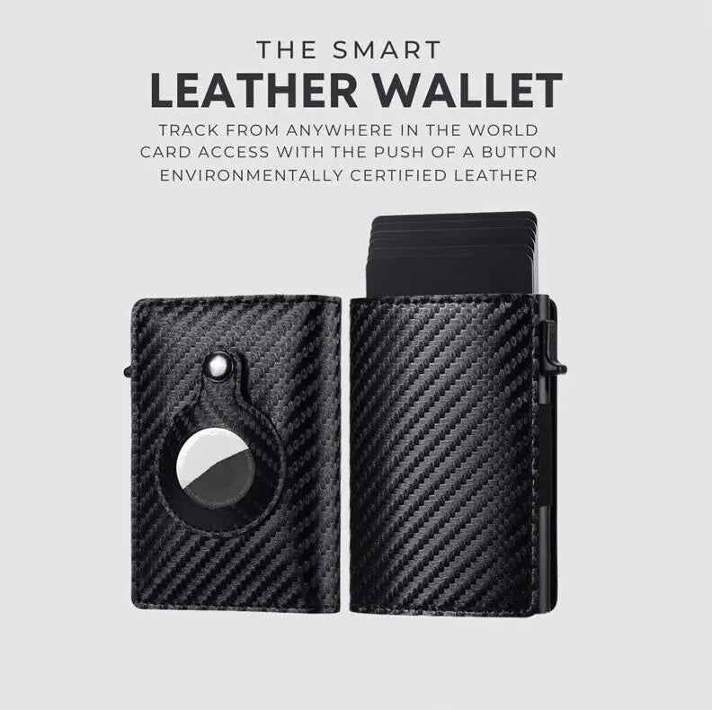 For Airtag Wallet Case Genuine Leather Credit Card Holder Magnetic Air Tag Cover WEM Support (www.WEM.support)