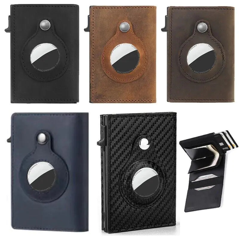 For Airtag Wallet Case Genuine Leather Credit Card Holder Magnetic Air Tag Cover WEM Support (www.WEM.support)