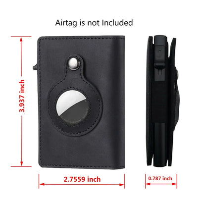 For Airtag Wallet Case Genuine Leather Credit Card Holder Magnetic Air Tag Cover WEM Support (www.WEM.support)