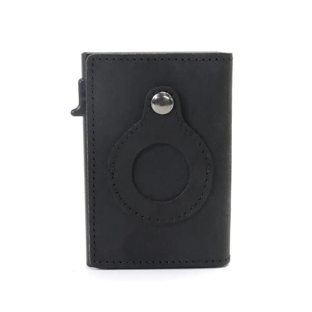 For Airtag Wallet Case Genuine Leather Credit Card Holder Magnetic Air Tag Cover WEM Support (www.WEM.support)