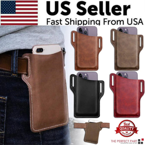 Men Cell Phone Belt Pack Bag Loop Waist Holster Pouch Case Leather Wallet Cover WEM Support (www.WEM.support)