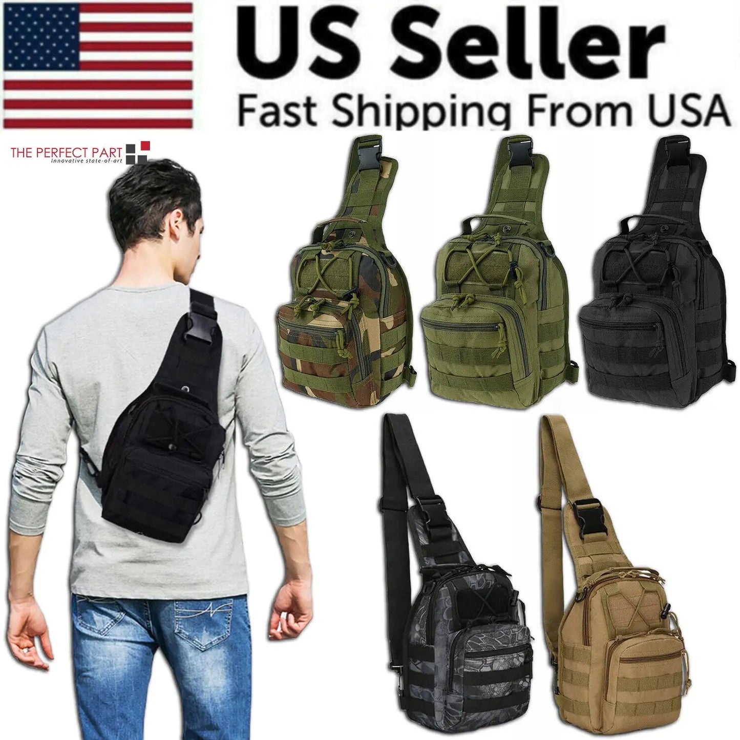 Mens Backpack Tactical Sling Shoulder Bag Molle Travel Chest Pack Outdoor Hiking WEM Support (www.WEM.support)
