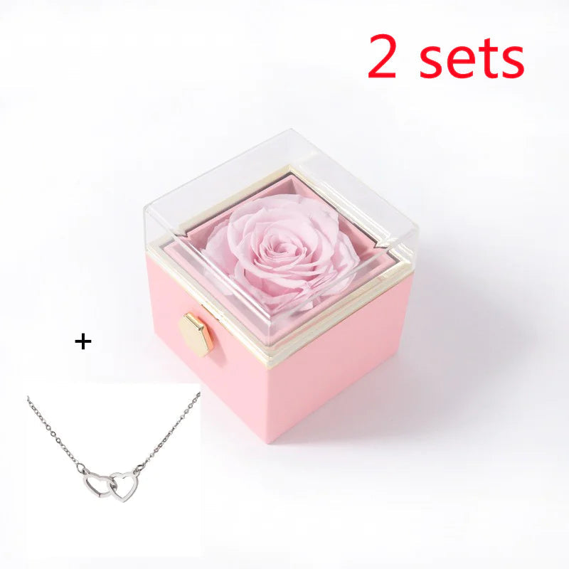Double Heart Eternal Flower Necklace Set WEM Support (www.WEM.support)