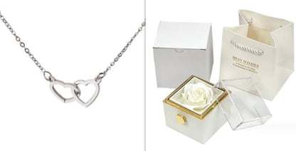 Double Heart Eternal Flower Necklace Set WEM Support (www.WEM.support)