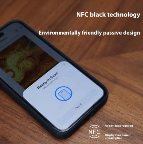 NFC Projection Screen Case: Four-color E-ink display with bracket WEM Support (www.WEM.support)