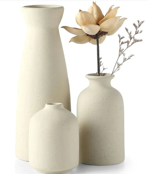 Modern White Ceramic Vase Set WEM Support (www.WEM.support)