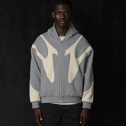 Pattern Stitching Hooded Cardigan Zipper Sweater WEM Support (www.WEM.support)