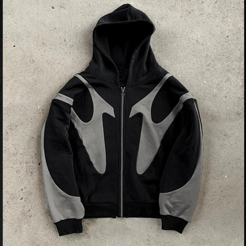 Pattern Stitching Hooded Cardigan Zipper Sweater WEM Support (www.WEM.support)