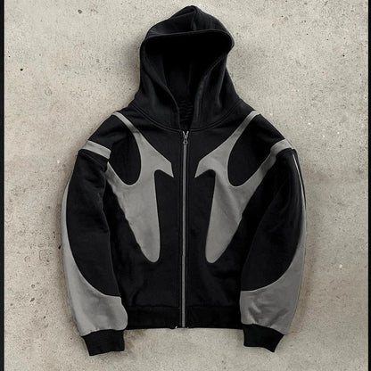 Pattern Stitching Hooded Cardigan Zipper Sweater WEM Support (www.WEM.support)