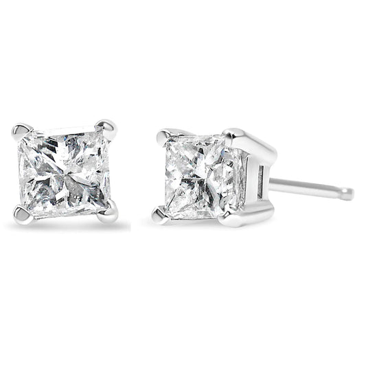 14k White Gold 1/5 Cttw Princess-cut Diamond Petite Stud Earrings (I-J, I2-I3) WEM Support (www.WEM.support)