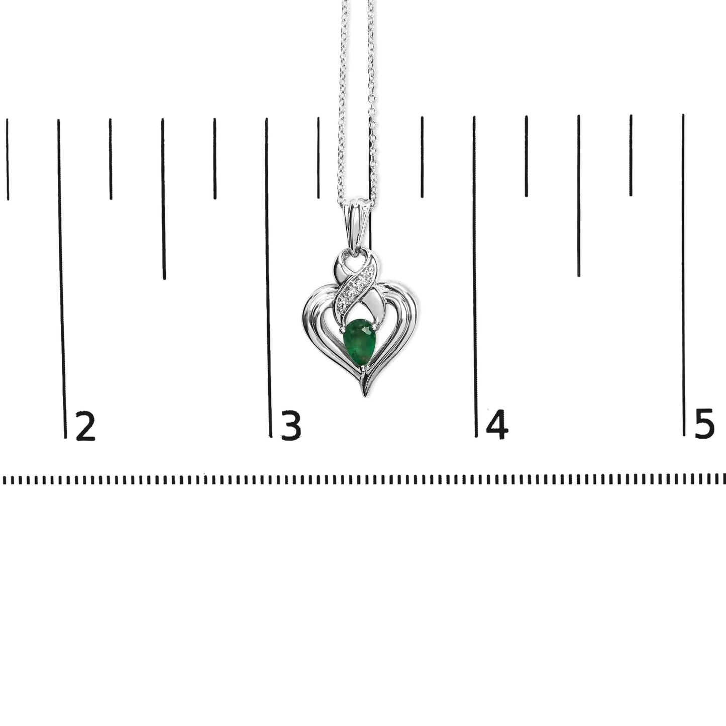 .925 Sterling Silver 6x4mm Pear Emerald and Diamond Accent Heart Pendant Necklace (H-I Color, SI1-SI2 Clarity) - 18 Inches WEM Support (www.WEM.support)
