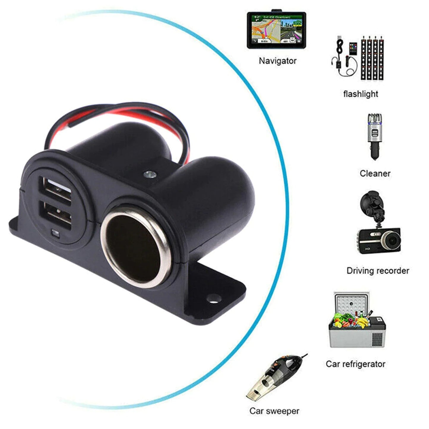 Car Cigarette Lighter Socket Splitter Dual USB Charger Power Adapter Outlet 12V WEM Support (www.WEM.support)