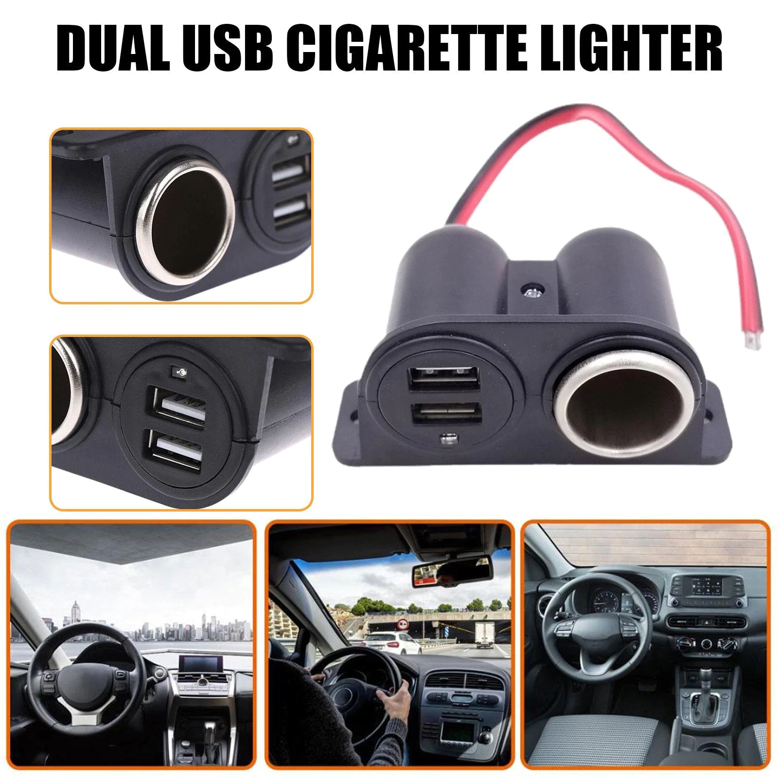 Car Cigarette Lighter Socket Splitter Dual USB Charger Power Adapter Outlet 12V WEM Support (www.WEM.support)