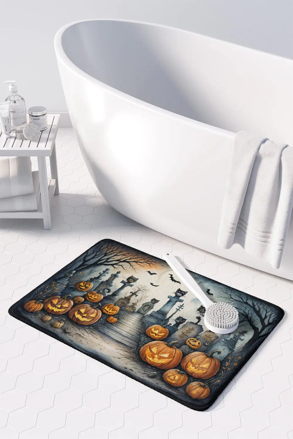 Cat Cemetery Spooky Halloween Memory Foam Kitchen Mat WEM Support (www.WEM.support)