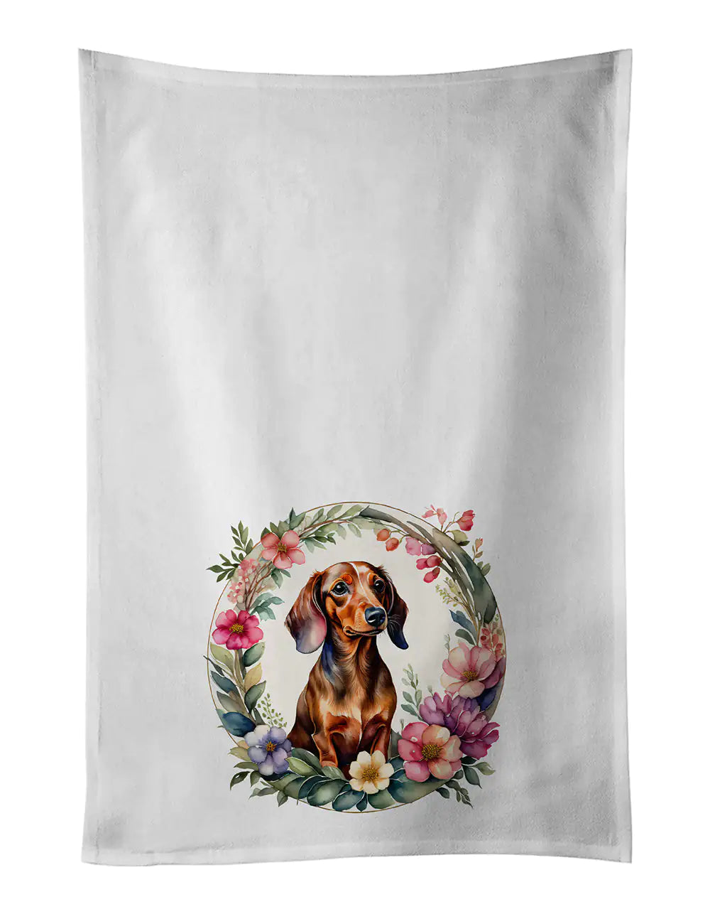 Dachshund and Flowers Kitchen Towel Set of 2 WEM Support (www.WEM.support)