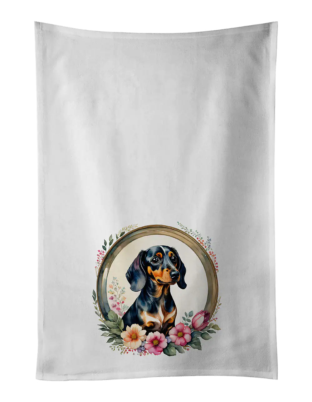 Dachshund and Flowers Kitchen Towel Set of 2 WEM Support (www.WEM.support)