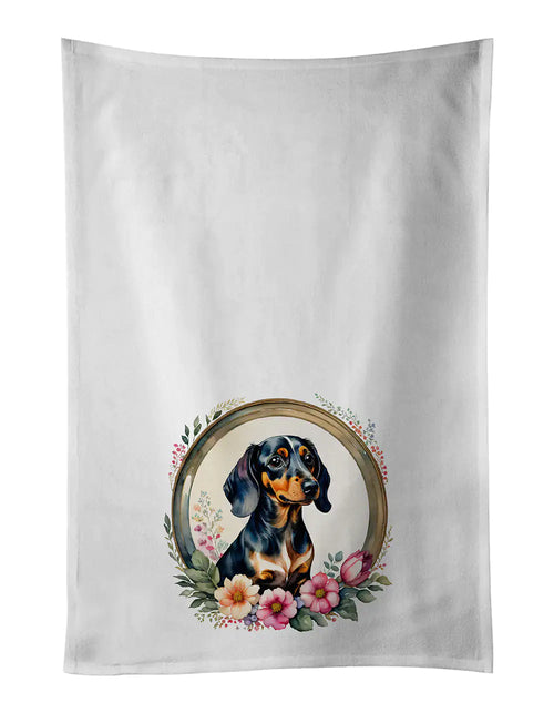 Dachshund and Flowers Kitchen Towel Set of 2 WEM Support (www.WEM.support)