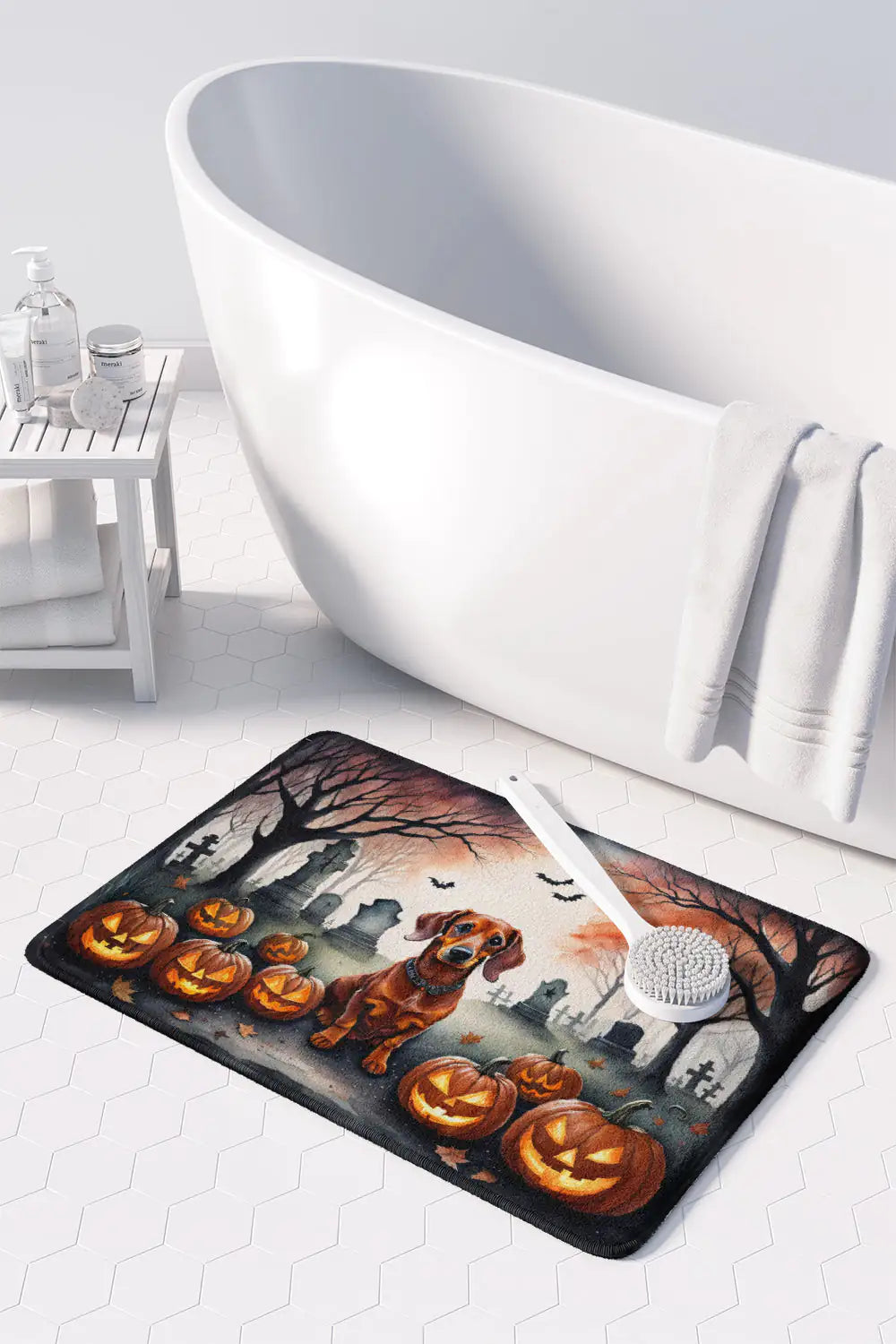Dachshund Spooky Halloween Memory Foam Kitchen Mat WEM Support (www.WEM.support)