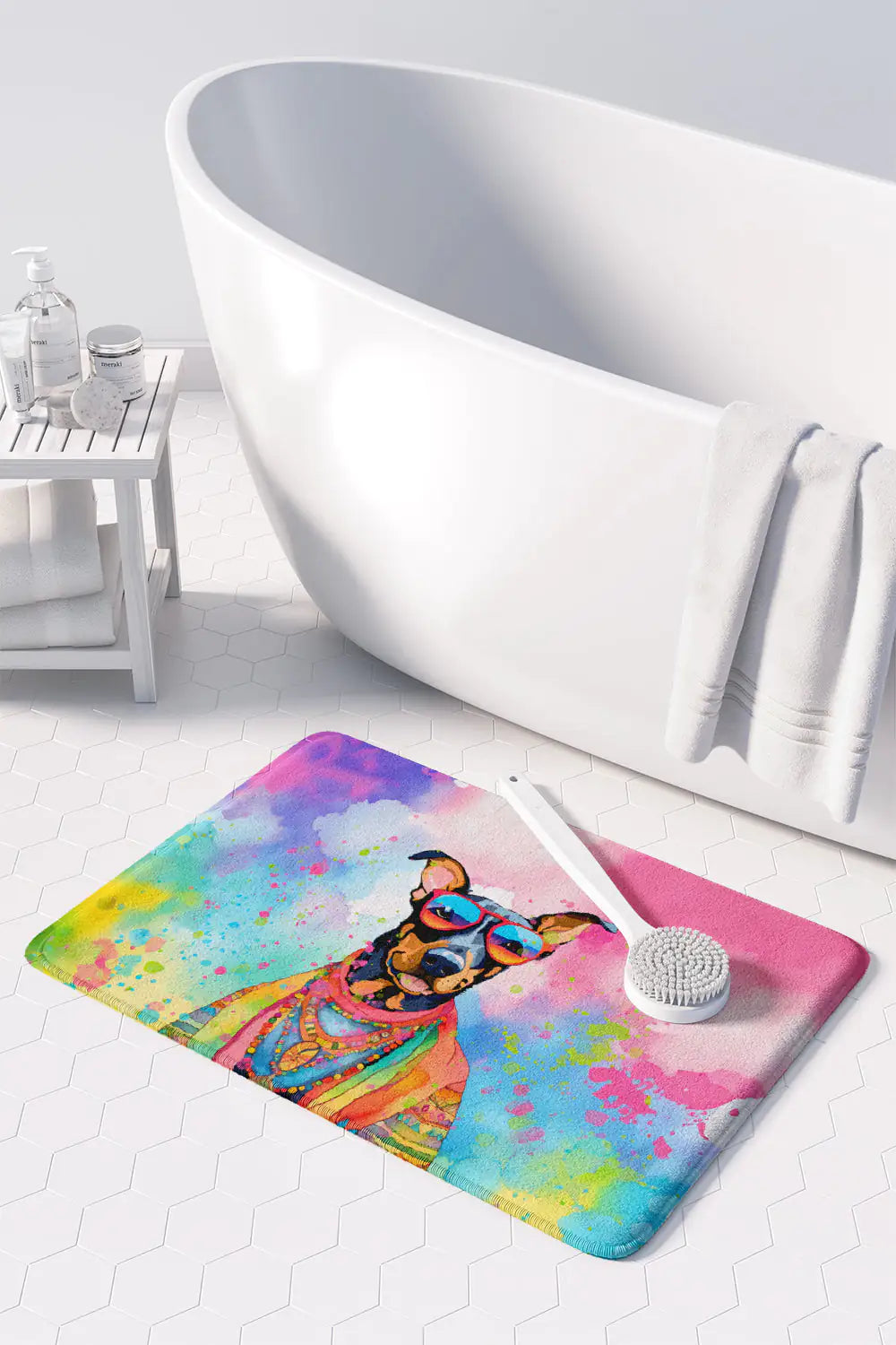 Doberman Pinscher Hippie Dawg Memory Foam Kitchen Mat WEM Support (www.WEM.support)