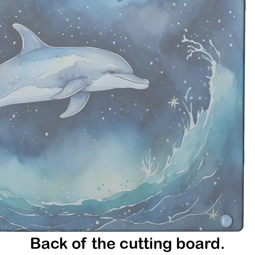 Dolphin in a Starry Sea Glass Cutting Board WEM Support (www.WEM.support)