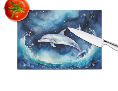 Dolphin in a Starry Sea Glass Cutting Board WEM Support (www.WEM.support)