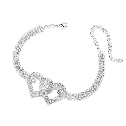 Double Heart Anklet Bracelet Love Barefoot Chain Bling Crystal Ankle Bracelet US WEM Support (www.WEM.support)