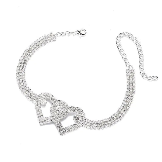 Double Heart Anklet Bracelet Love Barefoot Chain Bling Crystal Ankle Bracelet US WEM Support (www.WEM.support)