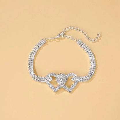Double Heart Anklet Bracelet Love Barefoot Chain Bling Crystal Ankle Bracelet US WEM Support (www.WEM.support)