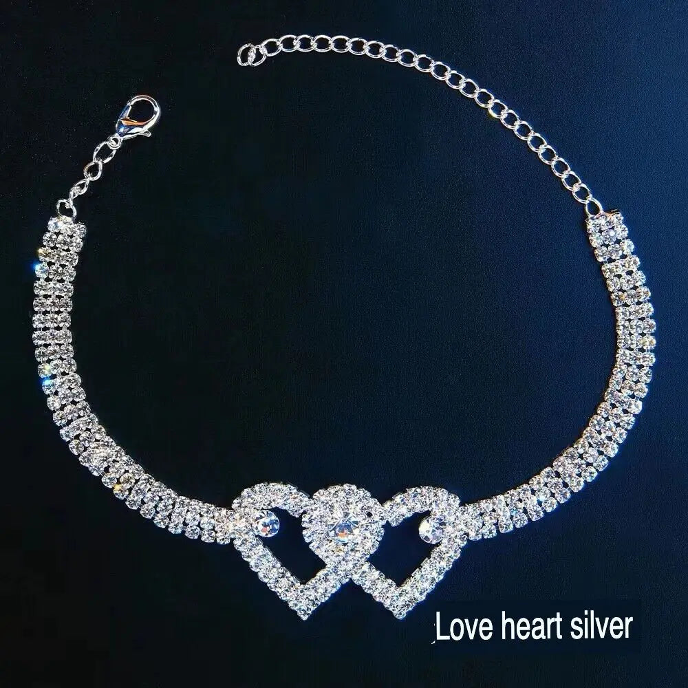 Double Heart Anklet Bracelet Love Barefoot Chain Bling Crystal Ankle Bracelet US WEM Support (www.WEM.support)