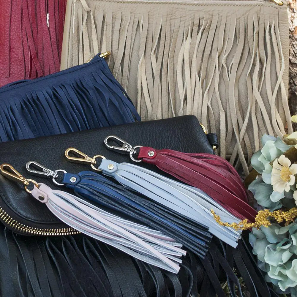 Fringe Power Leather Bag Charm-Sapphire/Gold WEM Support (www.WEM.support)
