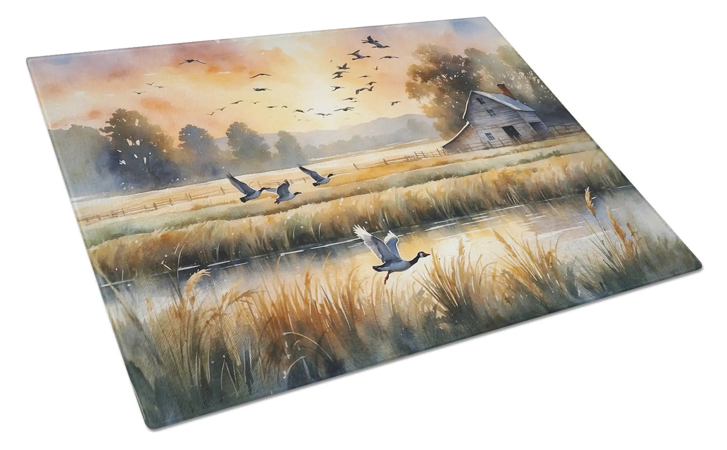 Geese in Flight Glass Cutting Board WEM Support (www.WEM.support)