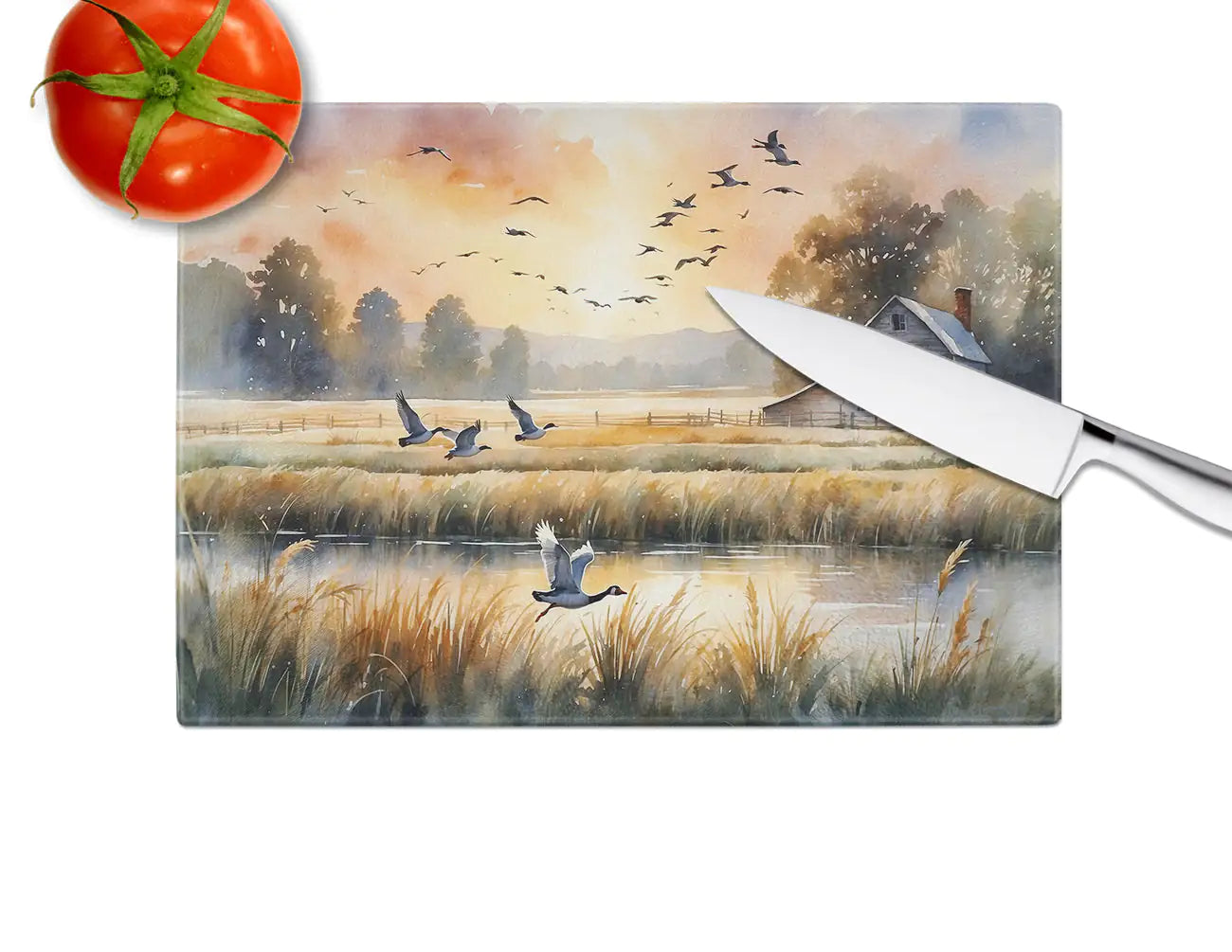 Geese in Flight Glass Cutting Board WEM Support (www.WEM.support)