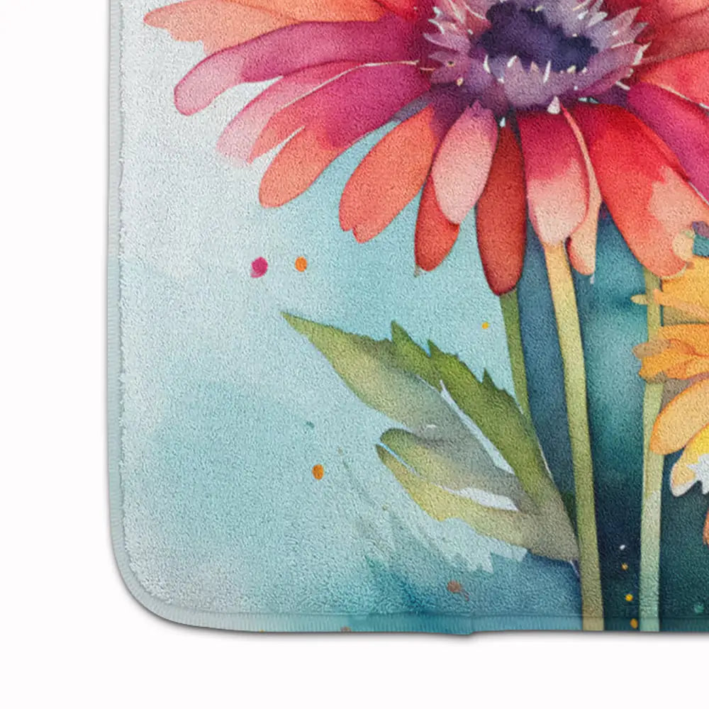 Gerbera Daisies in Watercolor Memory Foam Kitchen Mat WEM Support (www.WEM.support)