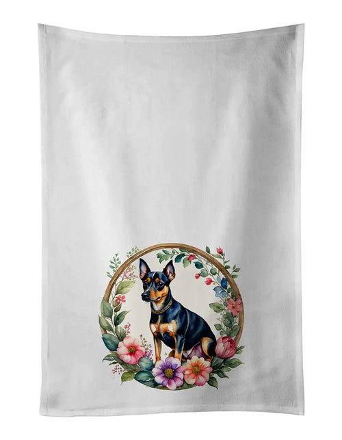 Miniature Pinscher and Flowers Kitchen Towel Set of 2 WEM Support (www.WEM.support)