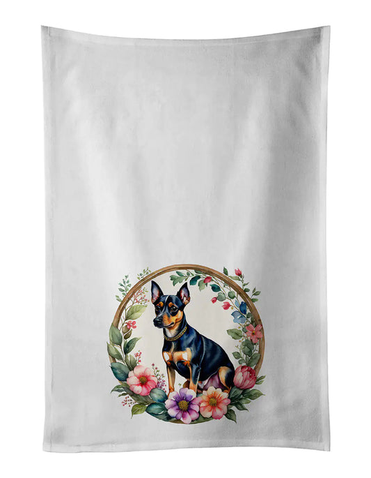 Miniature Pinscher and Flowers Kitchen Towel Set of 2 WEM Support (www.WEM.support)