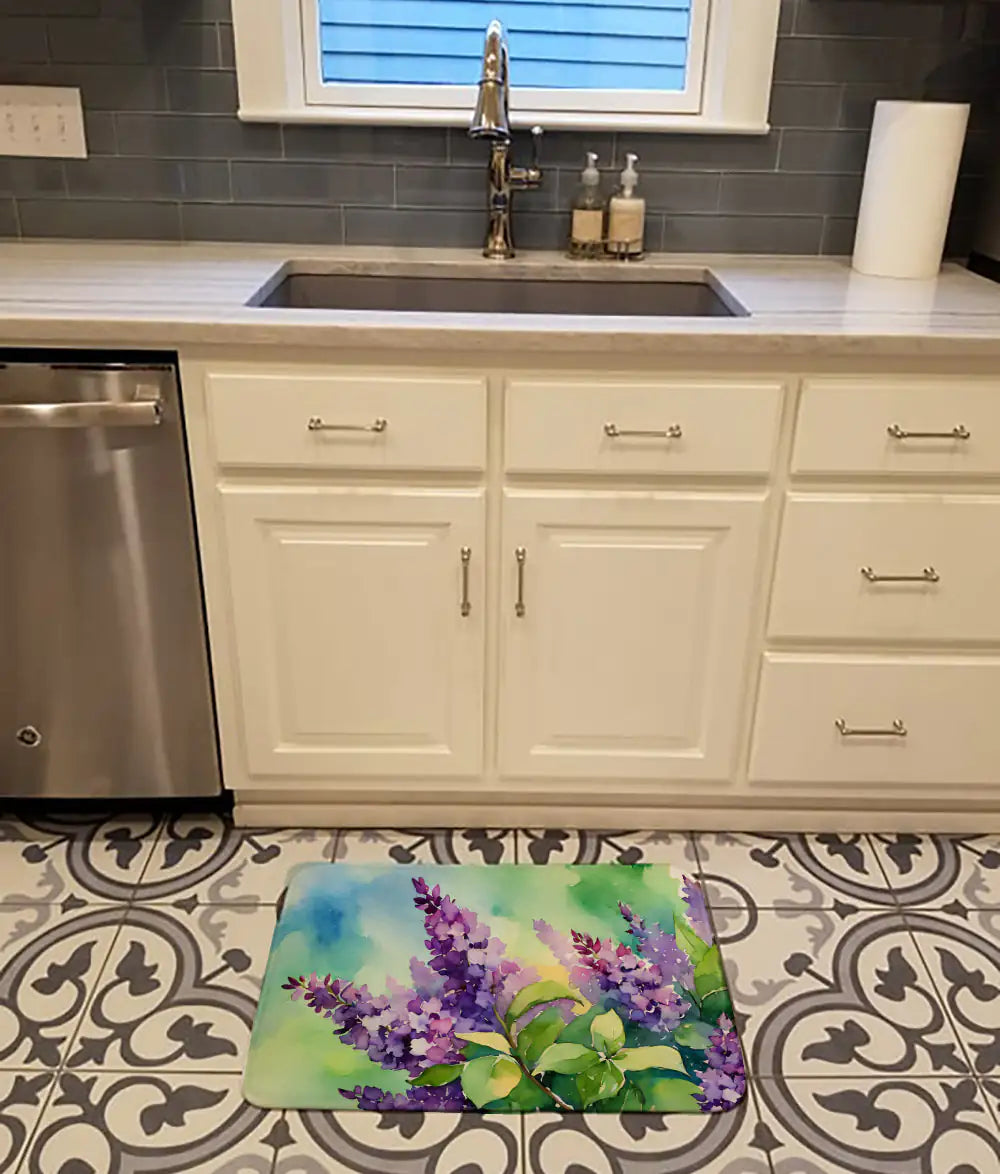 New Hampshire Purple Lilac in Watercolor Memory Foam Kitchen Mat WEM Support (www.WEM.support)