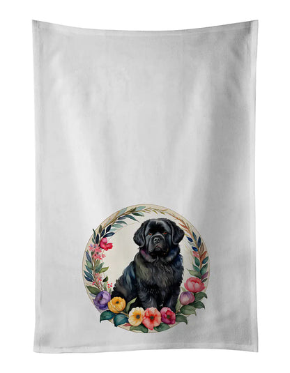Newfoundland and Flowers Kitchen Towel Set of 2 WEM Support (www.WEM.support)
