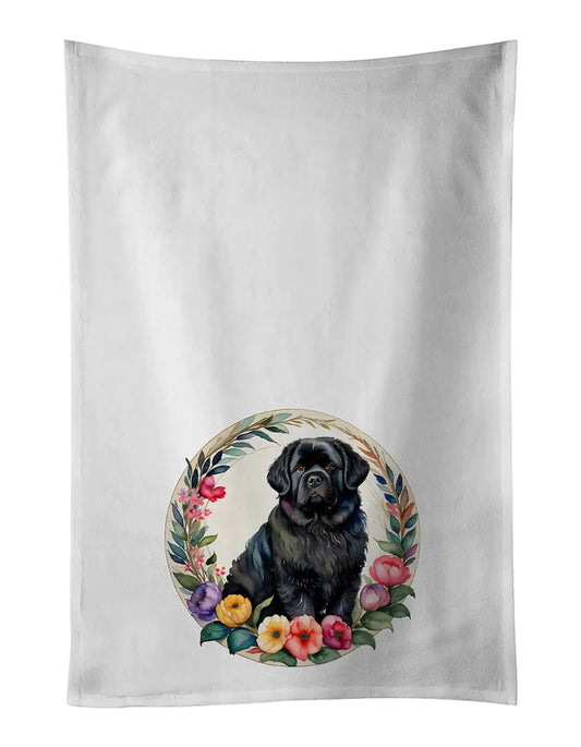 Newfoundland and Flowers Kitchen Towel Set of 2 WEM Support (www.WEM.support)
