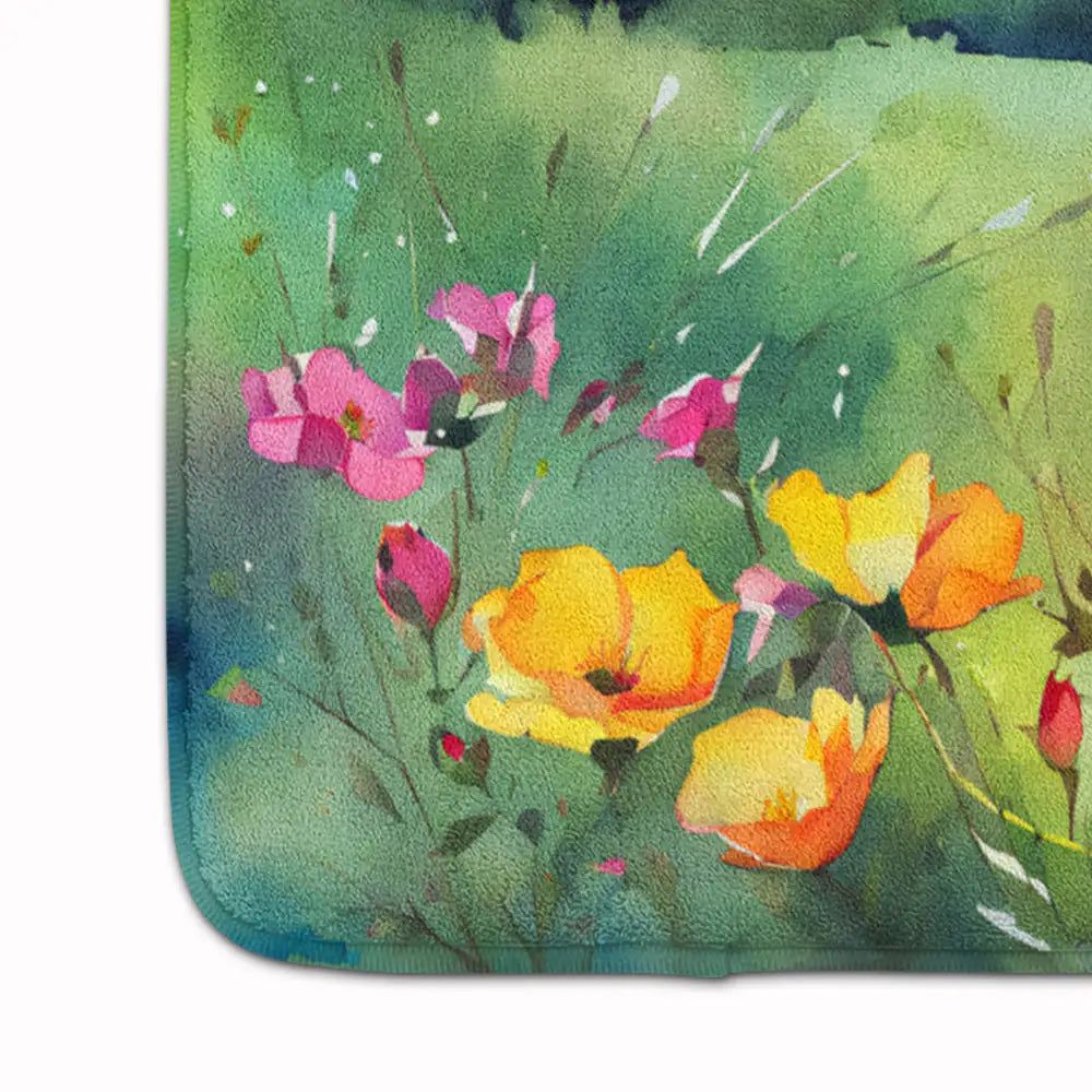 North Dakota Wild Prairie Roses in Watercolor Memory Foam Kitchen Mat WEM Support (www.WEM.support)