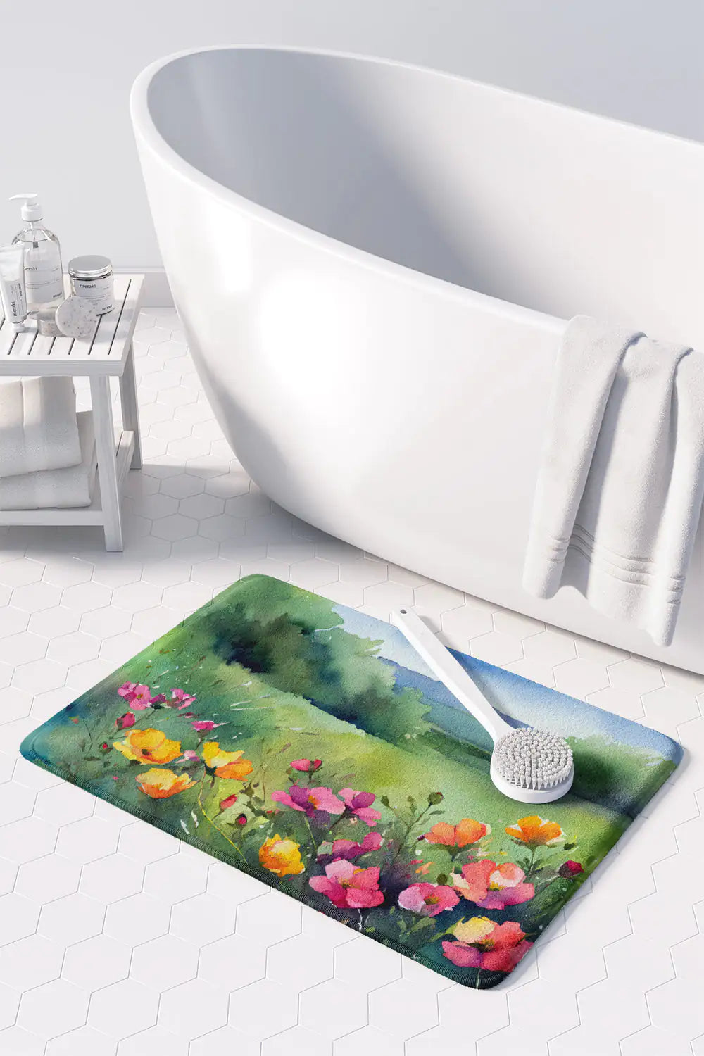 North Dakota Wild Prairie Roses in Watercolor Memory Foam Kitchen Mat WEM Support (www.WEM.support)