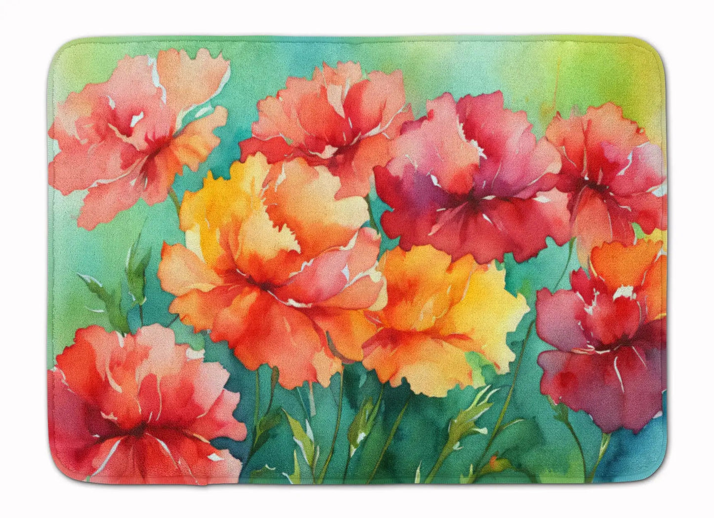 Ohio Scarlet Carnations in Watercolor Memory Foam Kitchen Mat WEM Support (www.WEM.support)