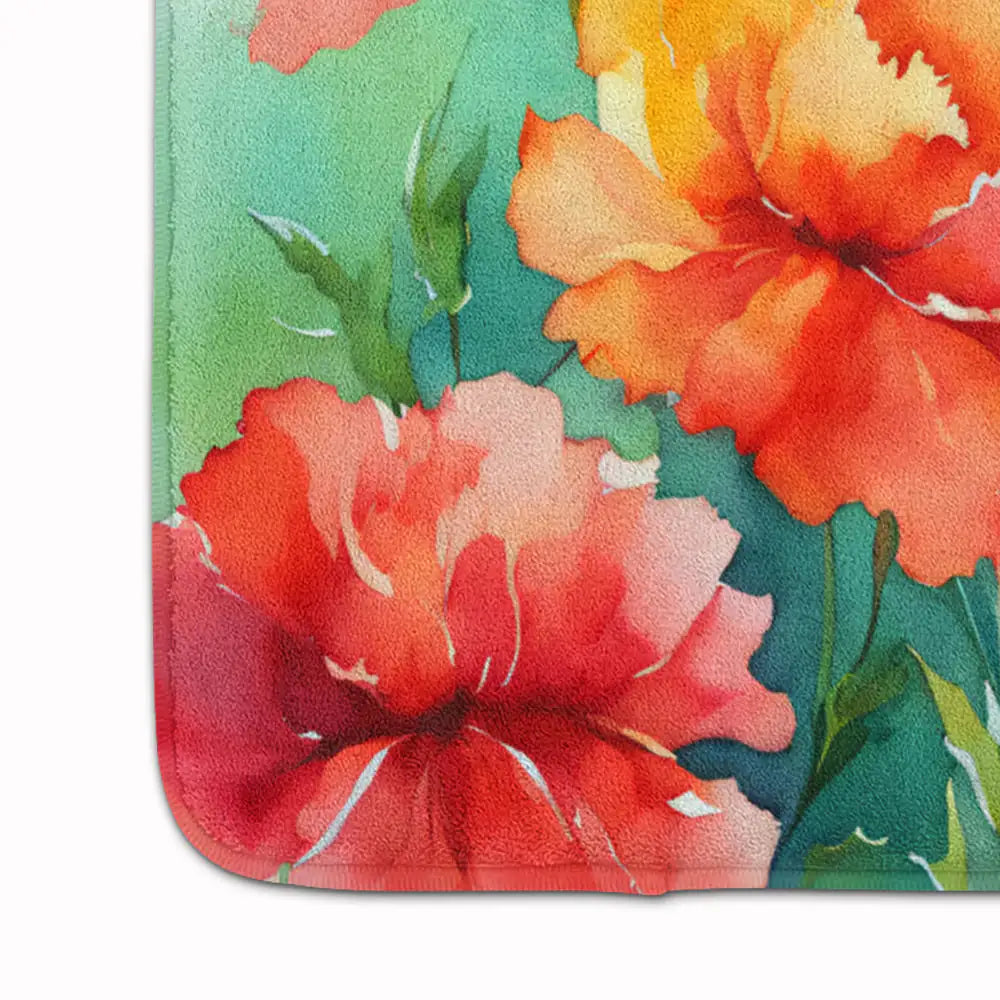 Ohio Scarlet Carnations in Watercolor Memory Foam Kitchen Mat WEM Support (www.WEM.support)