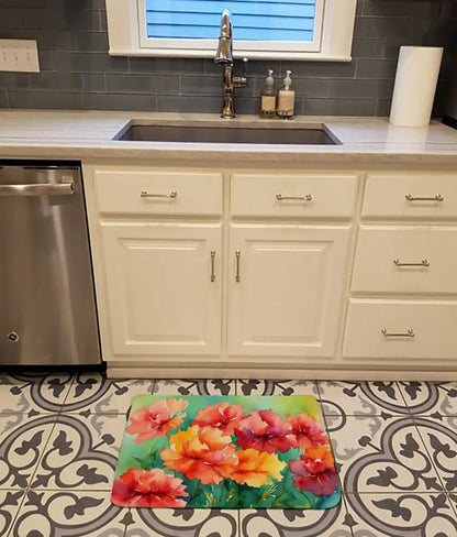 Ohio Scarlet Carnations in Watercolor Memory Foam Kitchen Mat WEM Support (www.WEM.support)